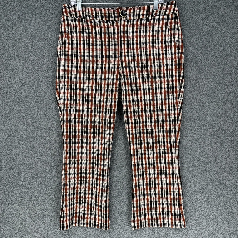 Cabi Agency Trouser 4131 Brown Plaid Kick Flare Cropped Pants Womens 10